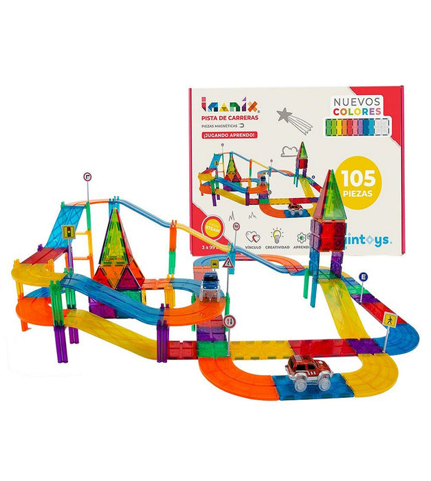 Imanix Set Pista de Carreras, 105 piezas - Brain Toys