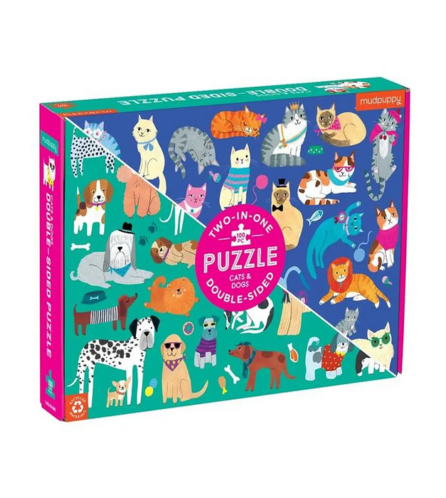 Puzzle 100pcs doble, perros y gatos - Mudpuppy