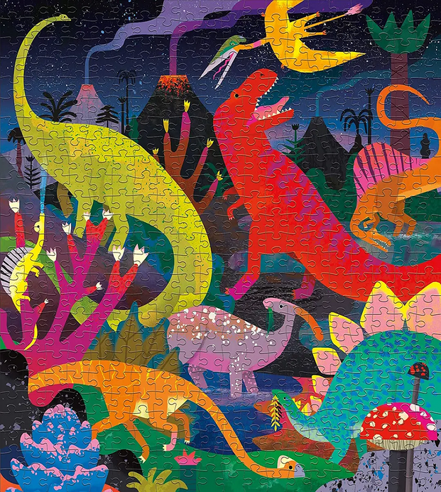Puzzle 500pcs que brilla en la oscuridad, dinosaurios - Mudpuppy