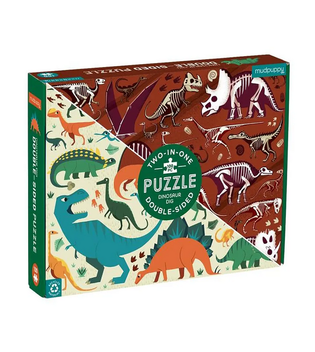 Puzzle 100pcs doble, dinosaurios - Mudpuppy